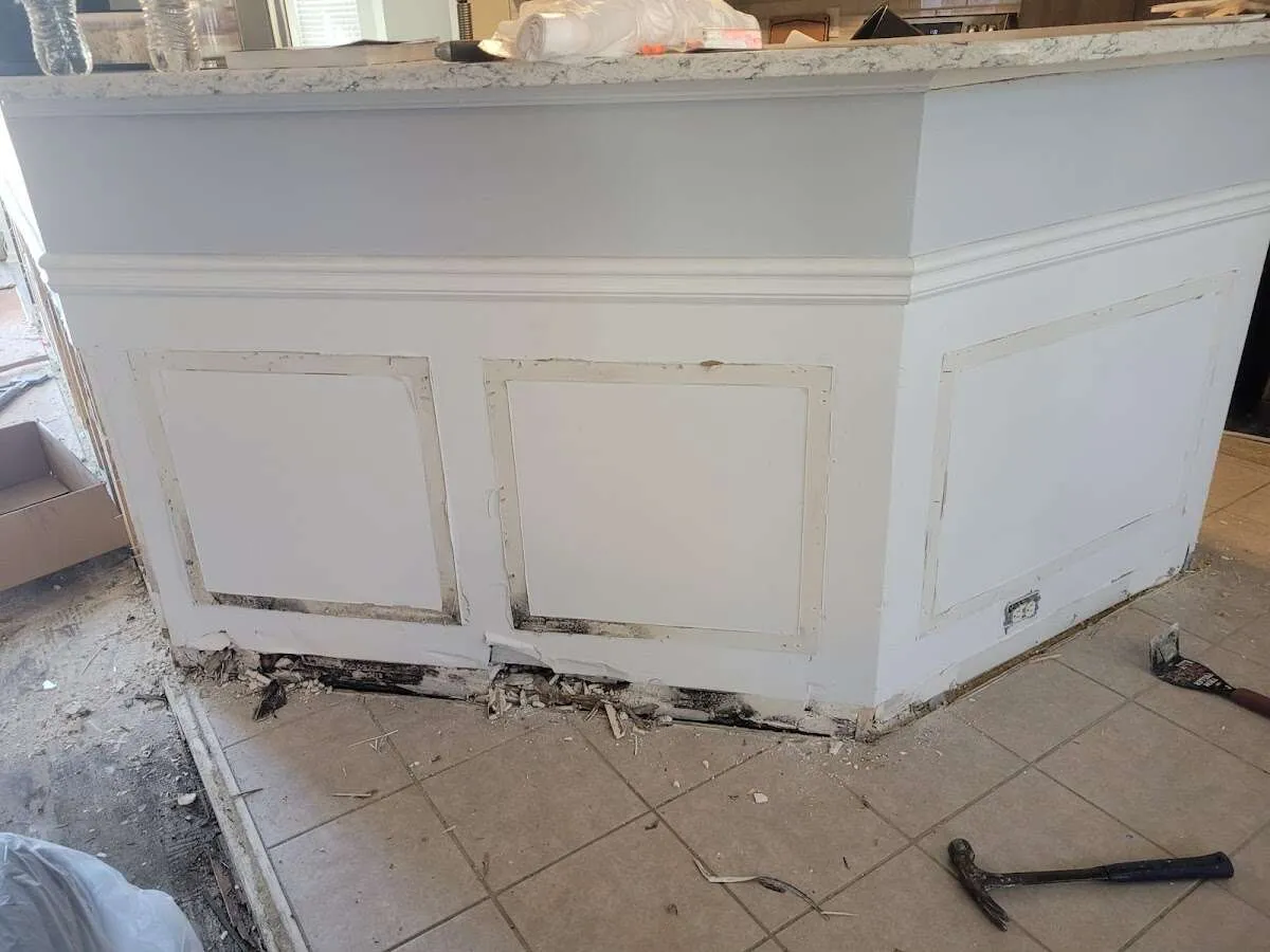 Water damage and mold on kitchen during Storm Damage Restoration in Seven Corners